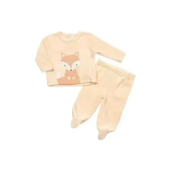 Rene Rofe - Conjunto de veludo Fox Baby Boy 2 unidades, bege