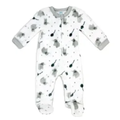 Rose Textile - Baby Neutral Grey Elephant Printed Fleece Sleeper
