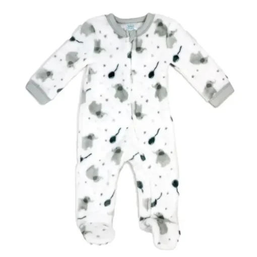 Rose Textile - Baby Neutral Grey Elephant Printed Fleece Sleeper
