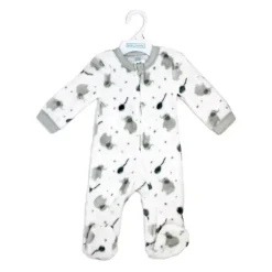 Rose Textile - Baby Neutral Grey Elephant Printed Fleece Sleeper