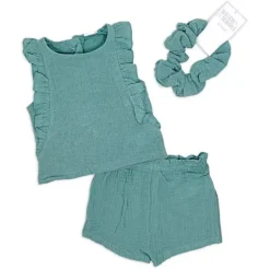 Rose Textile - Conjunto curto de gaze Tod para meninas, 3 unidades, azul