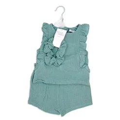 Rose Textile - Conjunto curto de gaze Tod para meninas, 3 unidades, azul