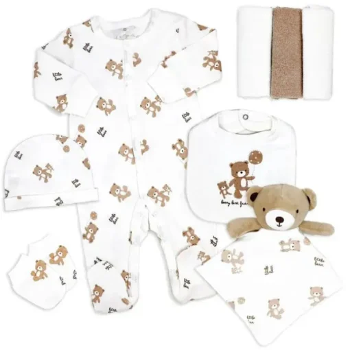 Rose Textile - Conjunto de presentes de ursos pendurados neutros para bebês com 8 unidades
