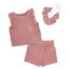Rose Textile - Conjunto de 3 peças de história curta rosa Tod Gauze para meninas