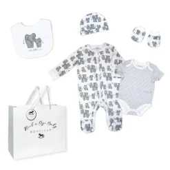 Rose Textile - Conjunto de bolsa de malha de elefante neutro para bebê com 5 unidades