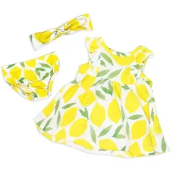 Rose Textile - Conjunto de 2 vestidos e faixas de cabeça em malha limão