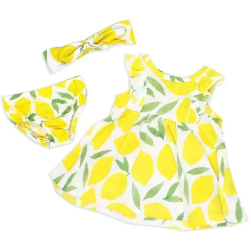 Rose Textile - Conjunto de 2 vestidos e faixas de cabeça em malha limão