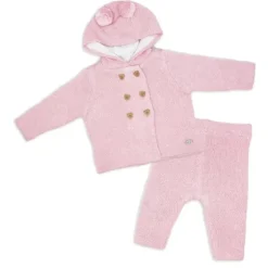 Rose Textile - Conjunto de malha com capuz rosa para meninas, 2 unidades