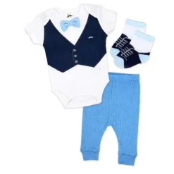 Rose Textile - Conjunto de gravata borboleta azul para meninos