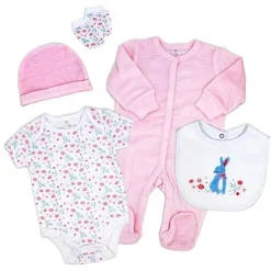 Rose Textile - Conjunto de 5 peças de veludo de coelho para meninas