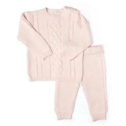 Rose Textile - Conjunto de 2 peças de malha rosa para bebê menina