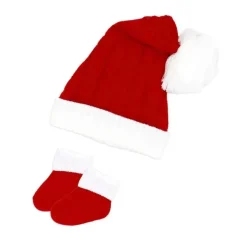 Rose Textile - Conjunto de 2 chapéus e botinhas de Papai Noel vermelho