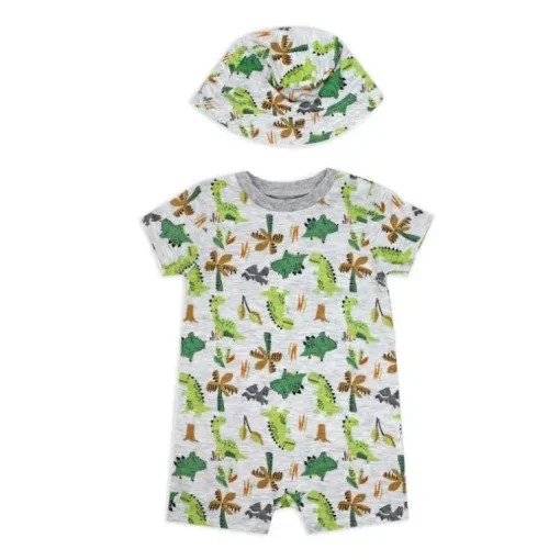 Rose Textile - Conjunto de macacão dinossauros para bebês meninos 2Pk