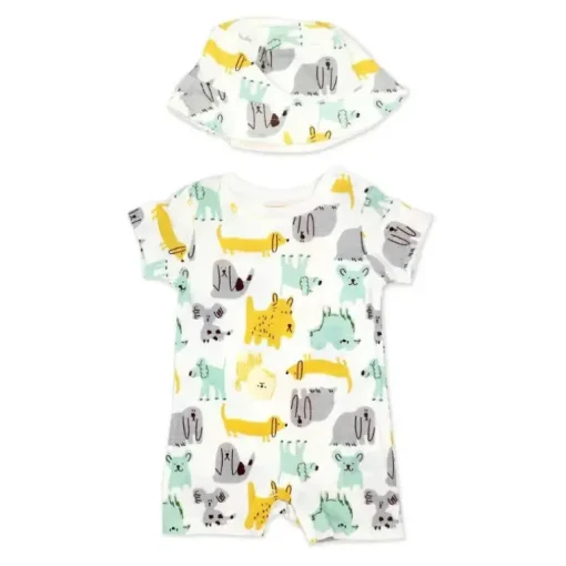 Rose Textile - Conjunto de 2 macacões para bebês meninos e cachorros