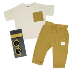 Rose Textile - Conjunto de 3 calças bege para meninos