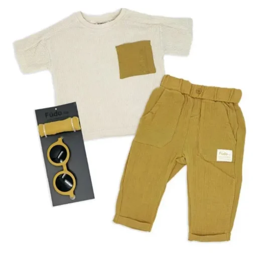 Rose Textile - Conjunto de 3 calças bege para meninos