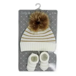 Rose Textile - Conjunto de chapéu e botinha listrados em lurex dourado Baby Blish