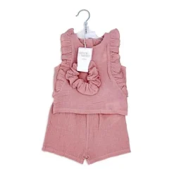 Rose Textile - Conjunto de 3 peças de história curta rosa Tod Gauze para meninas