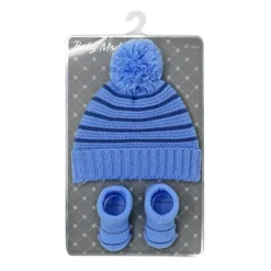 Rose Textile - Conjunto de chapéu de bebê e botinha listrada azul marinho