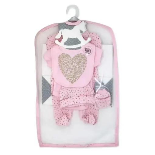 Rose Textile - Conjunto de bolsa de malha com coração dourado neutro para bebês com 5 unidades