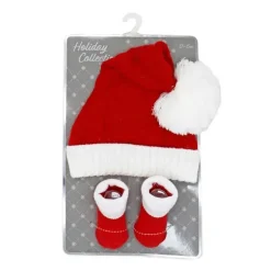 Rose Textile - Conjunto de 2 chapéus e botinhas de Papai Noel vermelho