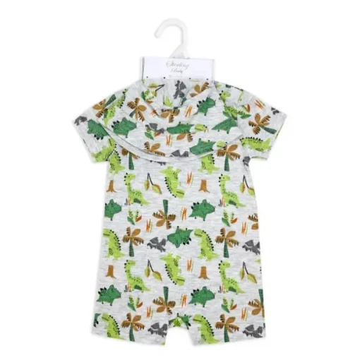 Rose Textile - Conjunto de macacão dinossauros para bebês meninos 2Pk