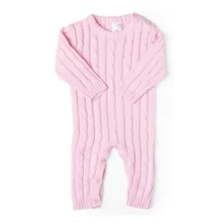 Rose Textile - Macacão de malha rosa de algodão para bebê menina
