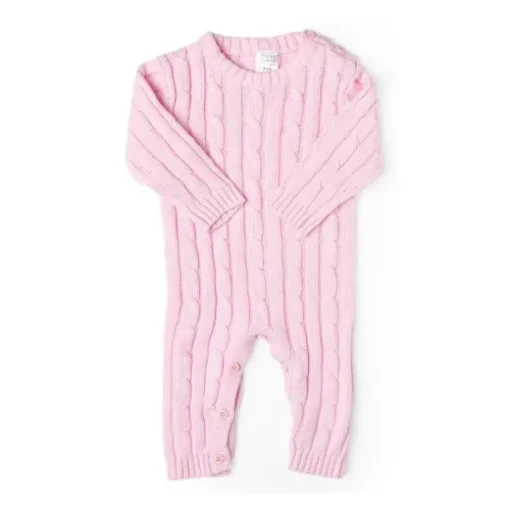 Rose Textile - Macacão de malha rosa de algodão para bebê menina