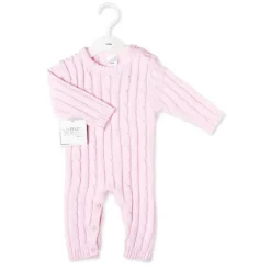 Rose Textile - Macacão de malha rosa de algodão para bebê menina