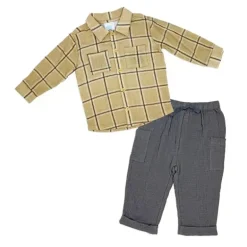 Rose Textile - 2Pk Baby Boys Gauze Pant Set, Beige Plaid