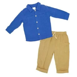 Rose Textile - 2Pk Baby Boys Gauze Pant Set, Demon Blue