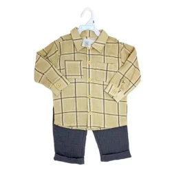 Rose Textile - 2Pk Baby Boys Gauze Pant Set, Beige Plaid