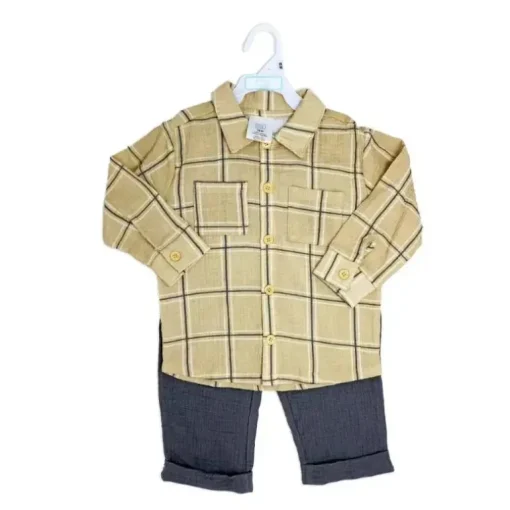 Rose Textile - 2Pk Baby Boys Gauze Pant Set, Beige Plaid