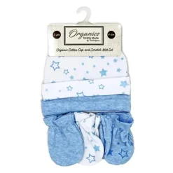 Rose Textiles - 100% Algodão Orgânico Pacote com 5 - Conjunto de Chapéu e Luva, Estrela Azul