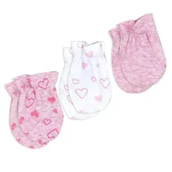 Rose Textiles - 100% Algodão Orgânico Pacote com 5 - Conjunto de Chapéu e Luva, Coração Rosa