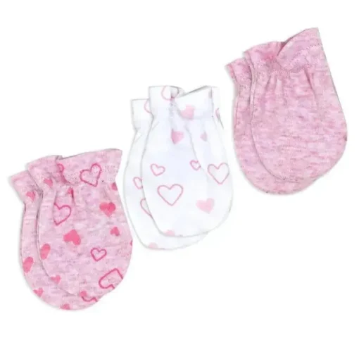 Rose Textiles - 100% Algodão Orgânico Pacote com 5 - Conjunto de Chapéu e Luva, Coração Rosa