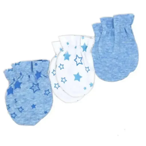 Rose Textiles - 100% Algodão Orgânico Pacote com 5 - Conjunto de Chapéu e Luva, Estrela Azul