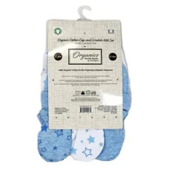 Rose Textiles - 100% Algodão Orgânico Pacote com 5 - Conjunto de Chapéu e Luva, Estrela Azul