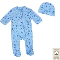 Rose Textiles - 100% Orgânico Heather Star Sleeper + Chapéu, Azul