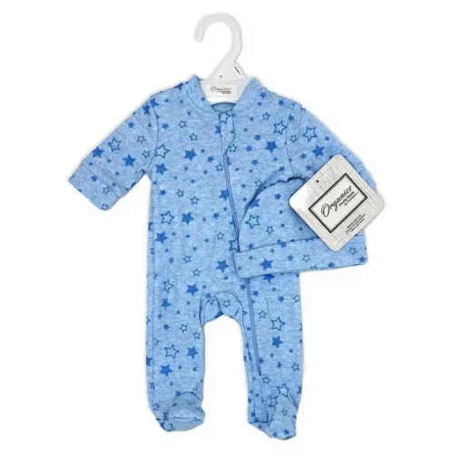 Rose Textiles - 100% Orgânico Heather Star Sleeper + Chapéu, Azul