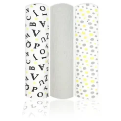 Rose Textiles - 3 Pk Knit Swaddles, Grey Abc's