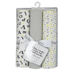 Rose Textiles - 3 Pk Knit Swaddles, Grey Abc's