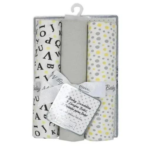 Rose Textiles - 3 Pk Knit Swaddles, Grey Abc's