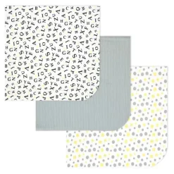 Rose Textiles - 3 Pk Knit Swaddles, Grey Abc's
