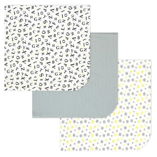 Rose Textiles - 3 Pk Knit Swaddles, Grey Abc's