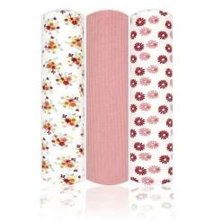 Rose Textiles - 3 Swaddles de malha Pk, margaridas rosa