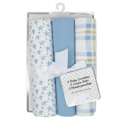 Rose Textiles - 3 Swaddles de malha Pk, xadrez azul