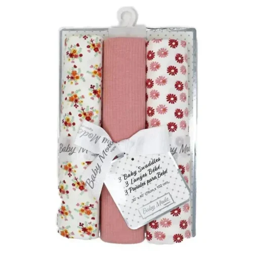 Rose Textiles - 3 Swaddles de malha Pk, margaridas rosa