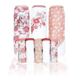Rose Textiles - 3 Toalhas com Capuz com 5 Toalhas de Rosto, Buquê Rosa