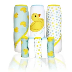 Rose Textiles - 3 toalhas com capuz com 5 toalhas de rosto, Aqua Duckies